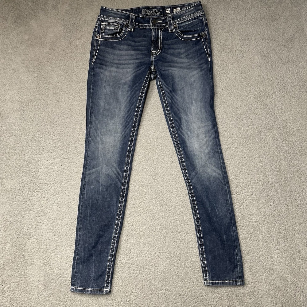 Miss Me Select Signature Skinny Jeans Blue Embroidered Y2K Size 29 Inseam 31
